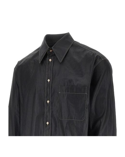 Lemaire Blue Topstitched Buttoned Shirt for men