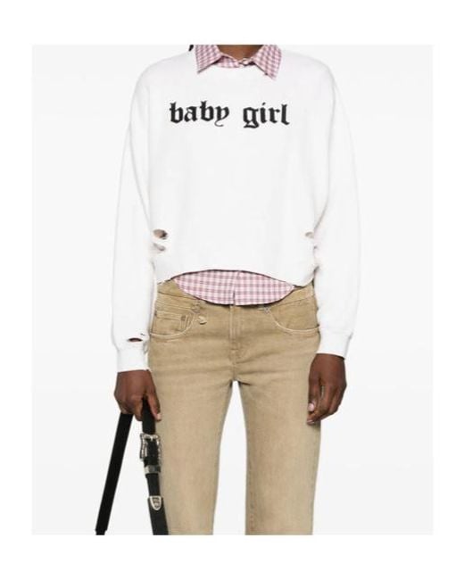 R13 White Baby Girl Distressed Sweatshirt