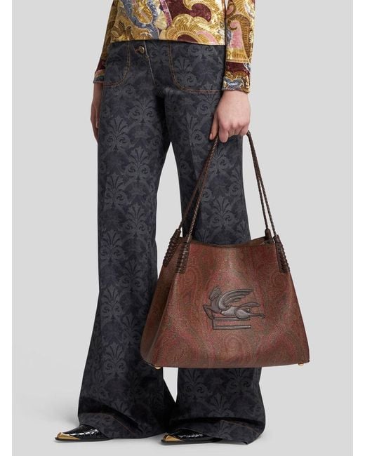 Etro Brown Medium Paisley Libra Tote Bag