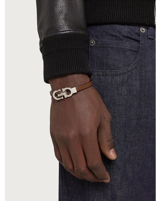 Ferragamo White Ferragamo Logo-Embossed Double Gancio Bracelet for men