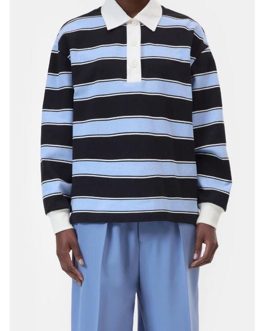Closed Blue Striped Polo Top