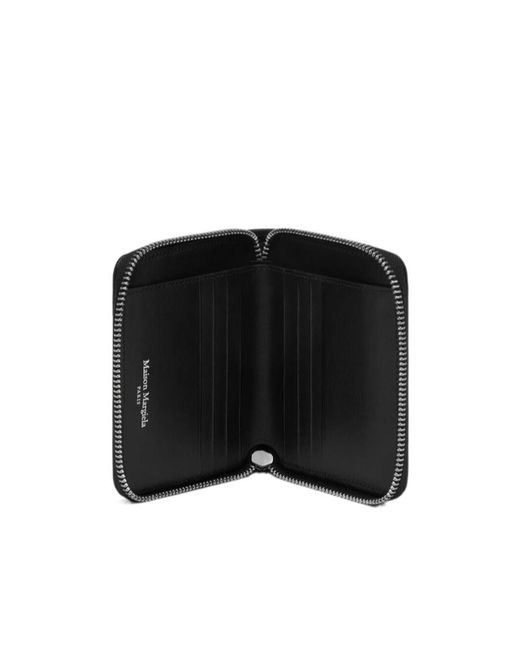 Maison Margiela Black Logo Patch Zipped Around Wallet for men