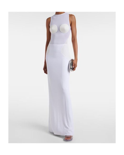 Jean Paul Gaultier White Paneled Semi-Sheer Tulle Maxi Dress
