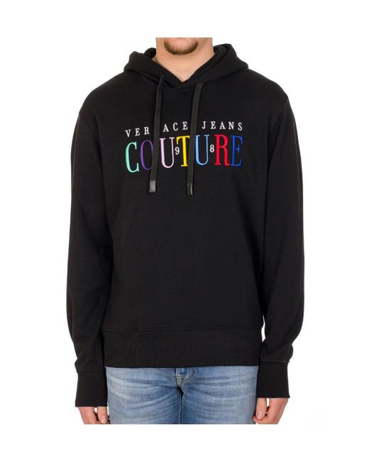Versace Jeans Black Embroidered-Logo Cotton Hoodie for men