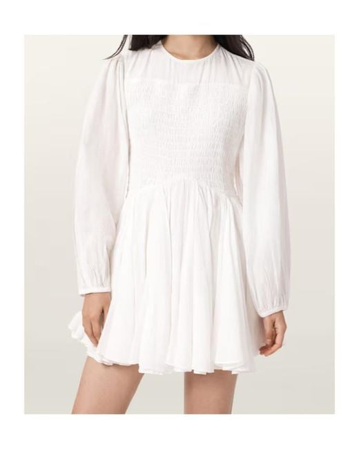 AllSaints White Chia Smocked Mini Dress