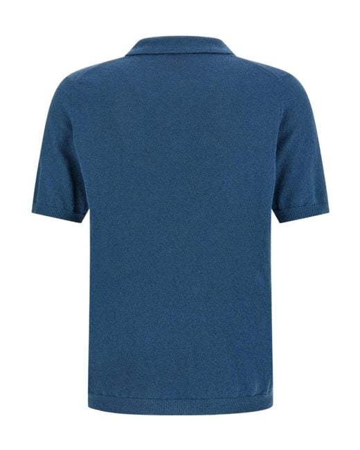 Roberto Collina Blue Textured Knit Polo Shirt for men