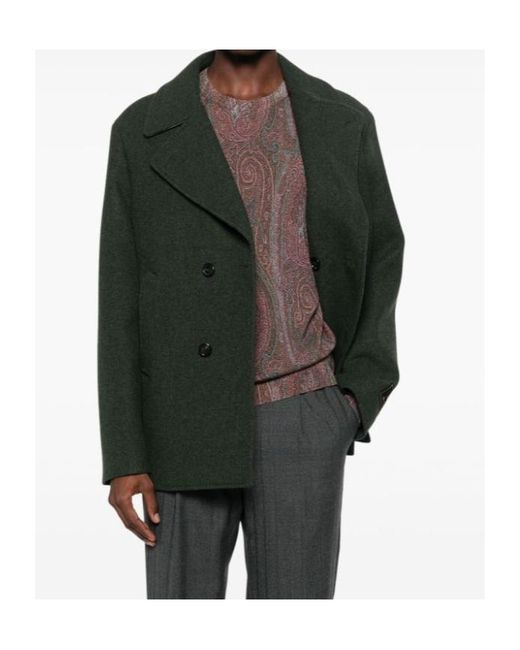 Etro Green Double-Breasted Peacoat for men
