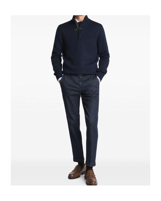 Fay Blue Hook-Closure Mock Turtleneck Jumper for men