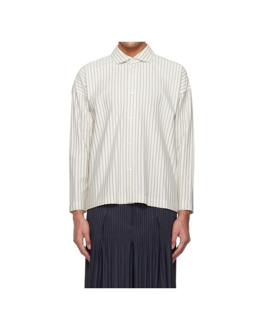 Homme Plissé Issey Miyake White Striped Long-Sleeved Shirt for men