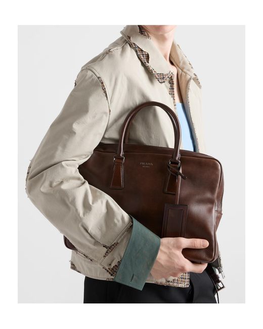 Prada Brown Leather Work Bag for men