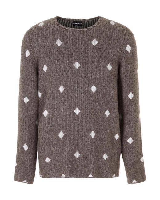 Giorgio Armani Brown Diamond-Jacquard Crew-Neck Jumper for men