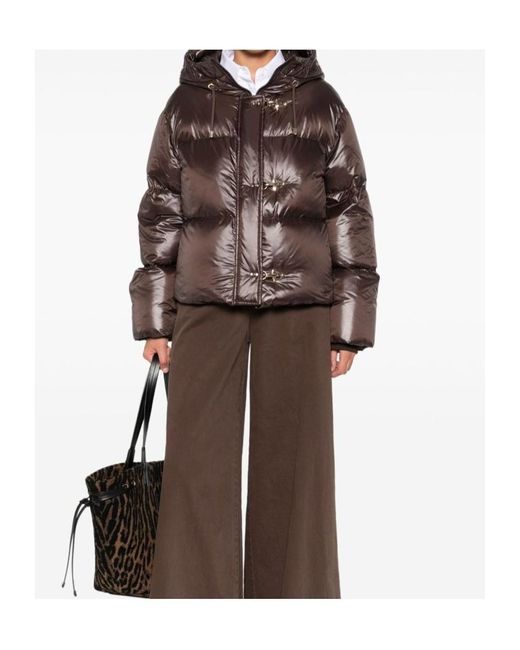 Fay Brown Hooded Quilted Puffer Jacket