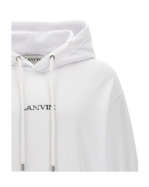 Lanvin White Logo-Embroidered Cotton Hoodie