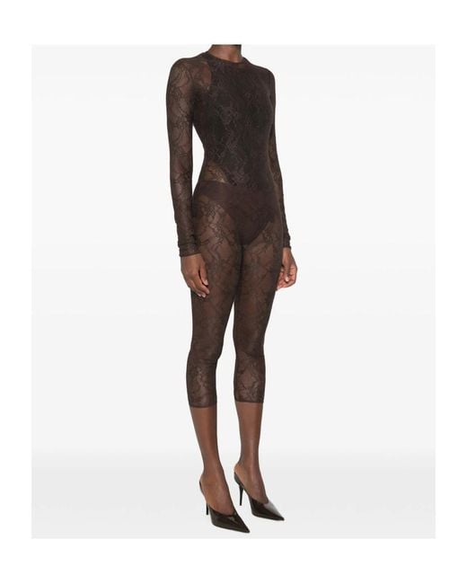 ANDAMANE Brown Sheila Lace-Pattern Long-Sleeve Jumpsuit