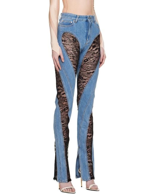 Mugler Blue Lace-Panel Skinny Jeans