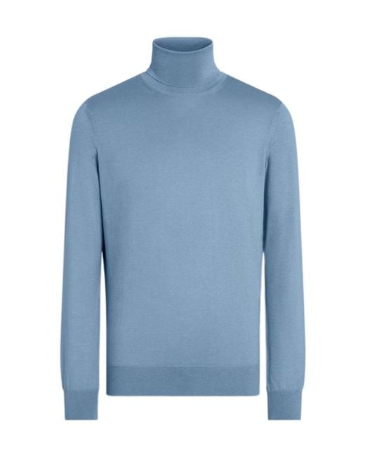 Zegna Blue Turtleneck Long-Sleeved Jumper for men