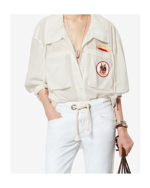 Isabel Marant White Chely Embroidered-Patches Drawstrting Shirt