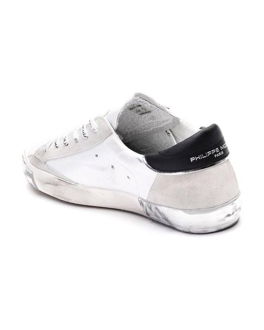 Philippe Model White Prsx Dirt Marks Low-Top Sneakers