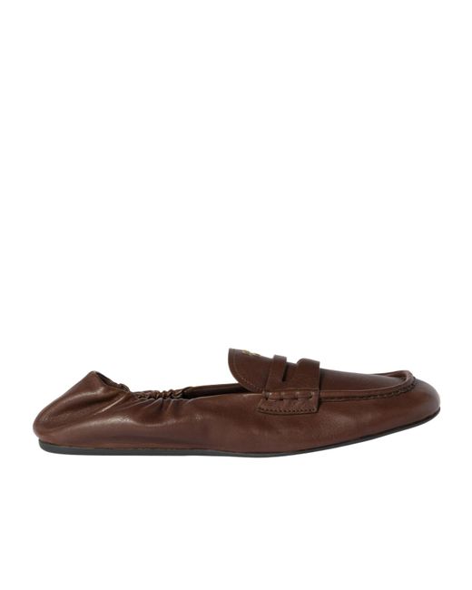 Miu Miu Brown Ruches Nappa Leather Loafers
