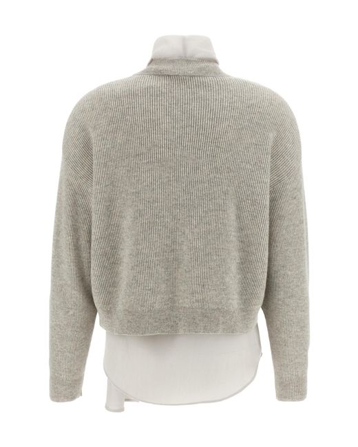 Brunello Cucinelli Gray Monile Detailed Knit Sweater