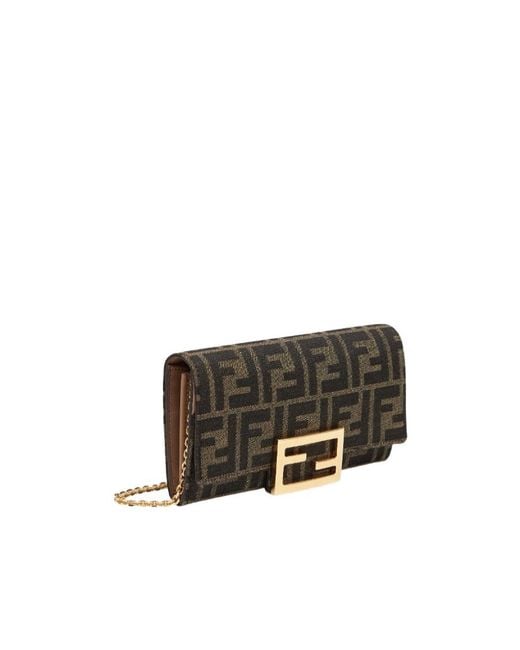 Fendi White Continental Logo Plaque Chained Wallet