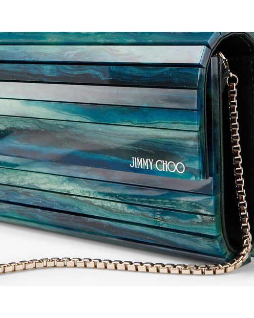Jimmy Choo Blue Marble-Effect Sweetie Clutch Bag