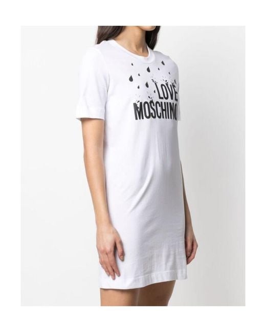 Moschino White Logo Print Cotton T-Shirt Dress