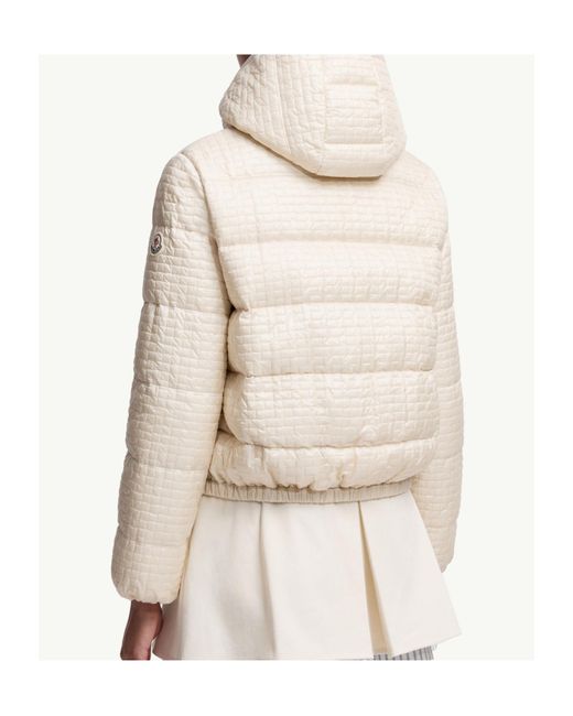 Moncler Natural Gisors Geometric-Quilted Hooded Short Down Jacket