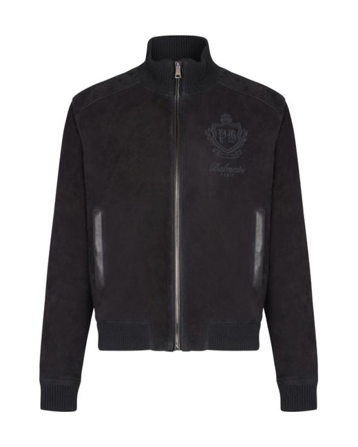 Balmain Black Suede College Emblem Jacket for men