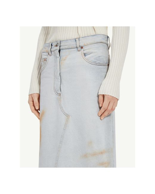 MM6 by Maison Margiela White Logo-Patch Distressed Denim Midi Skirt