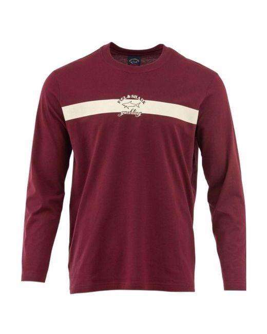 Paul & Shark Red Round Collar And Long-Sleeved T-Shirt for men