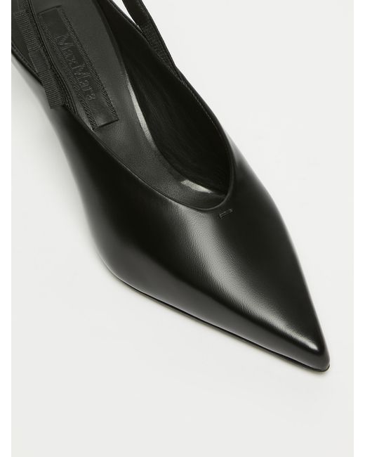 Max Mara Black Leather Slingback Mules With Bow