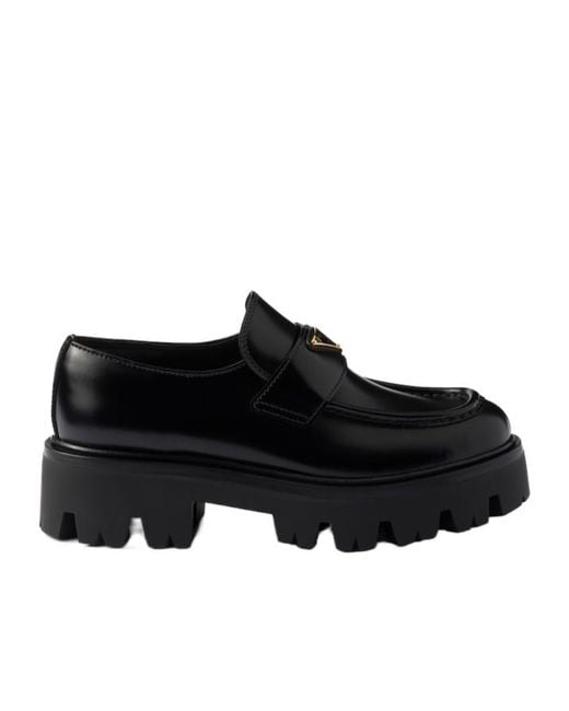 Prada Black Logo Plaque Slip-On Loafers