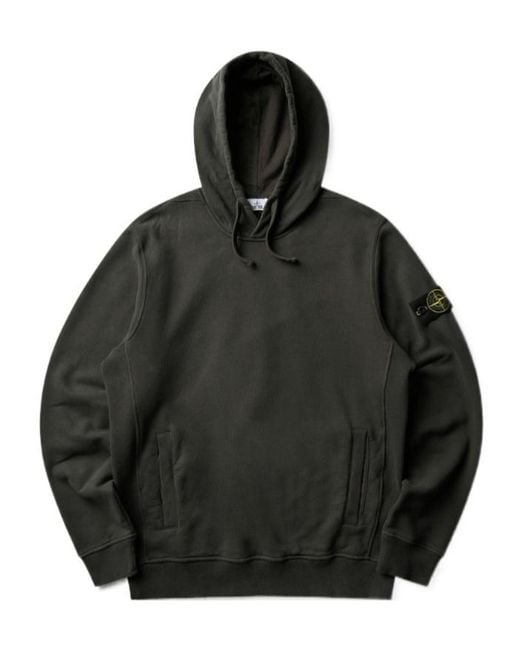 Stone Island Black Logo Patch Drawstring Hoodie for men
