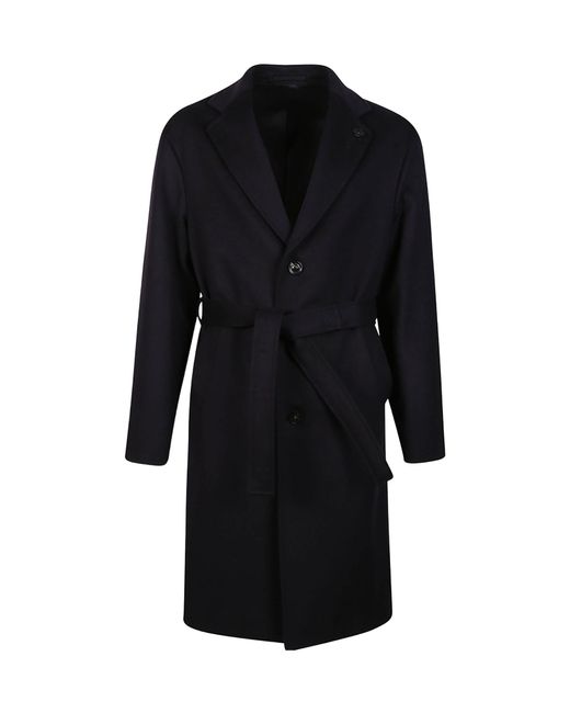 Lardini Black Single Breasted Belted Coat for men
