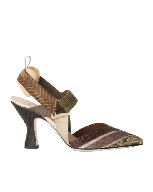 Fendi Metallic Colibrì Pointed-Toe Slingback Pumps