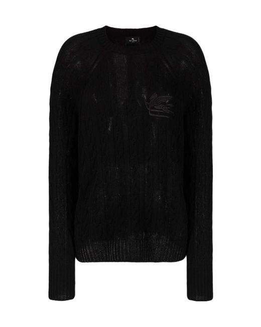 Etro Black Pegaso Embroidered Crewneck Knitted Jumper