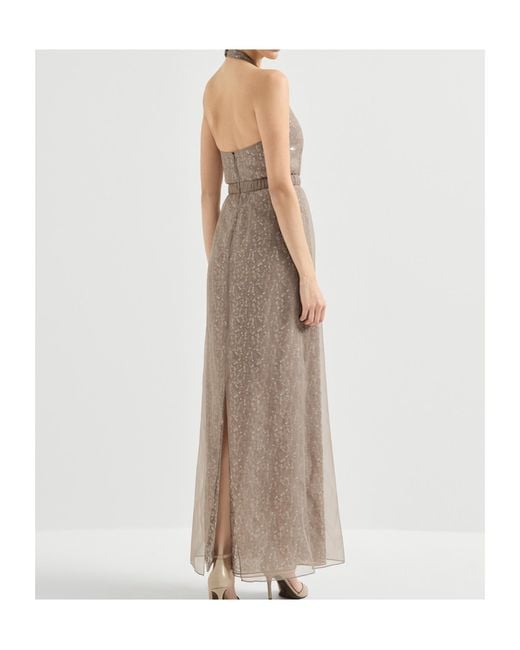 Brunello Cucinelli Natural Halterneck Embelished Maxi Dress