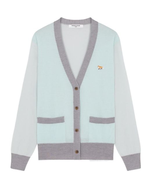 Maison Kitsuné Blue Maison Kitsuné Baby Fox Patch Color Block Knit Cardigan