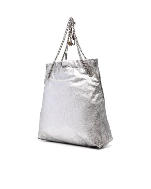 Balenciaga White Crush Charm Detailed Medium Tote Bag