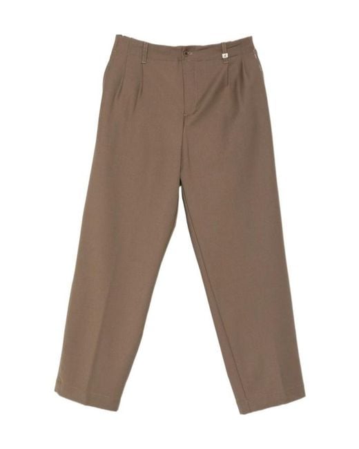 Myths Brown Pleated-Front Straight-Leg Trousers for men
