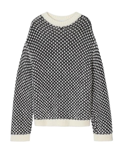 Closed Black Crew-Neck Patterned Sweater