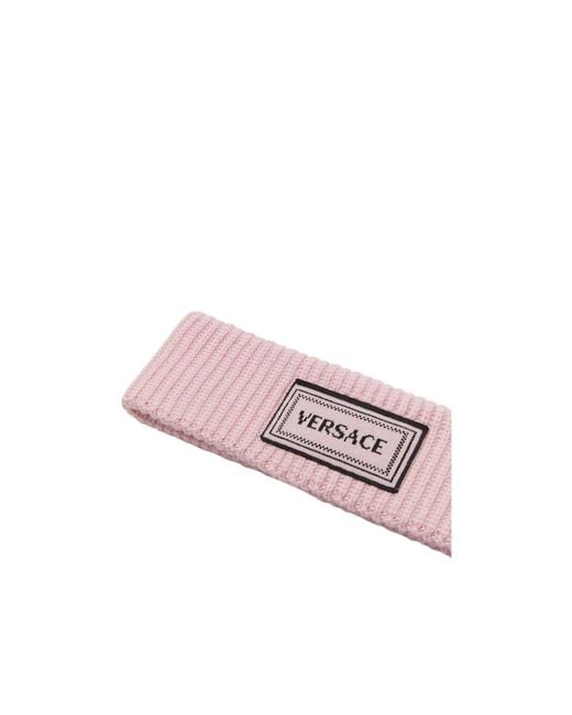 Versace Pink Ribbed Logo Headband