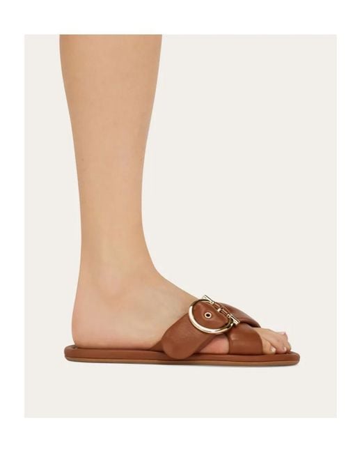 Ferragamo Brown Gancini Ornament Slide