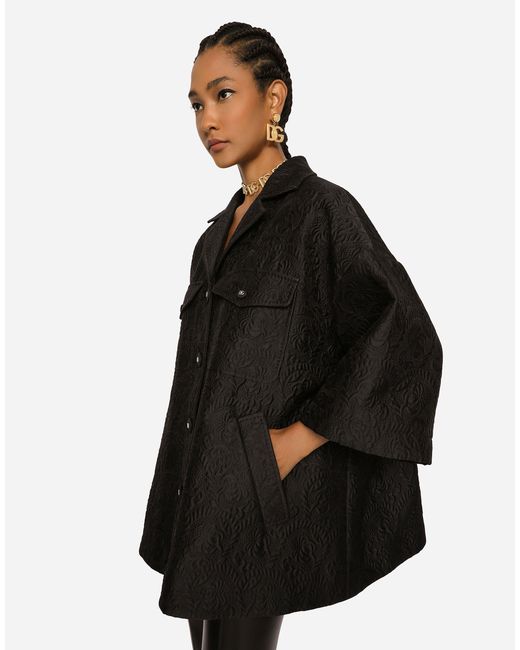 Dolce & Gabbana Black Floral-Jacquard 3/4 Sleeves Jacket