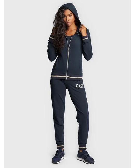 EA7 Blue Logo Hooded Casual Coat