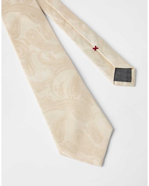 Brunello Cucinelli White Paisley Printed Pointed Tip Tie for men