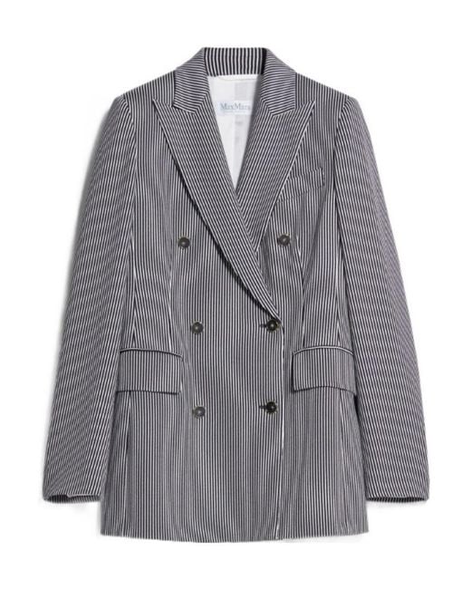 Max Mara Gray Double Breasted Pinstriped Blazer
