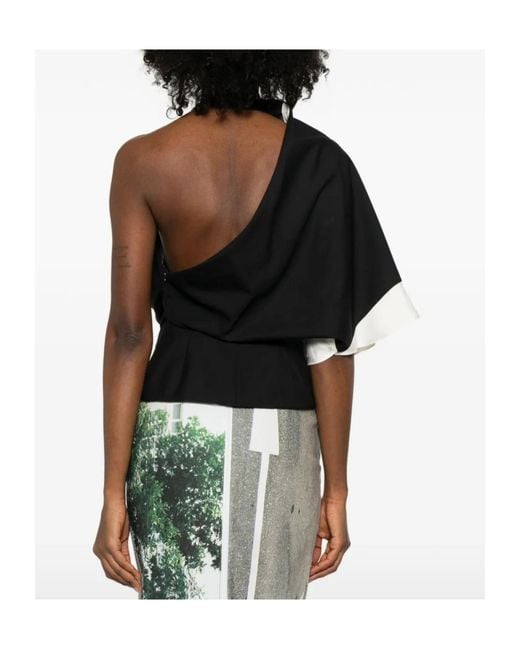 Rohe Black Draped One-Shoulder Asymmetric Top