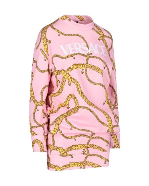 Versace Pink Chain Pinstripe Sweater Dress